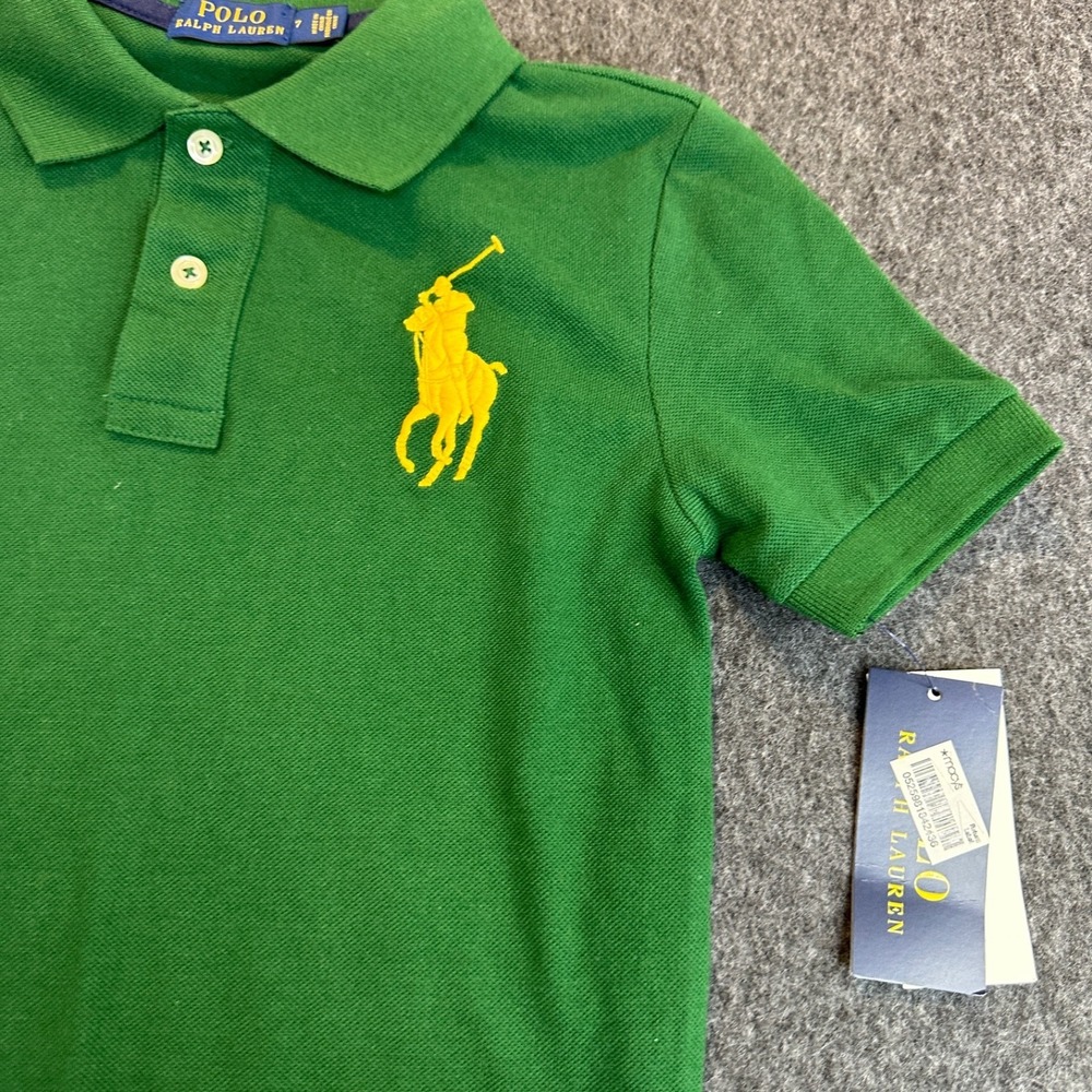 NEW Polo Ralph Lauren Boys Big Pony Cotton Mesh Polo Shirt Green Yellow 3 Size 7 - Picture 5 of 13